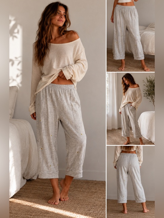 Sundays Two Pants - Sundays Two Women's Embroidered Sunflower Sweatpants Loungewear